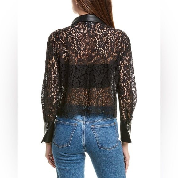 laundry by shelli segal black lace long sleeve blouse button down - Picture 2 of 4